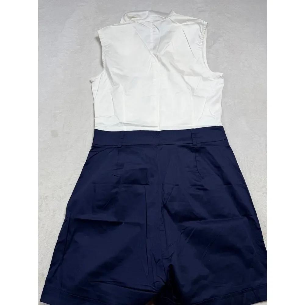 NWT Tatyana Bimmy Nautical Romper Navy White Sailor Collar Pinup Rockabilly L